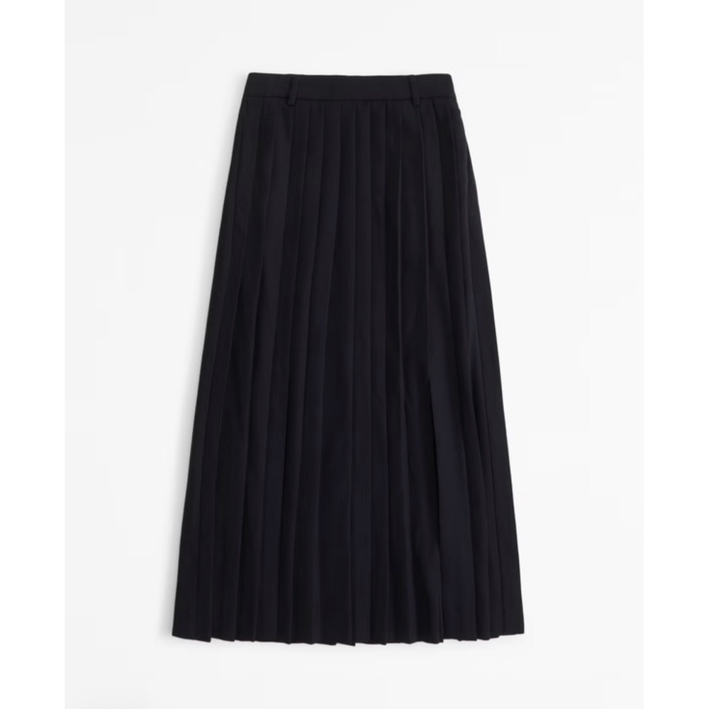 Abercrombie & Fitch Women's MP Black Mid Rise Pleated Maxi Skirt Tailored